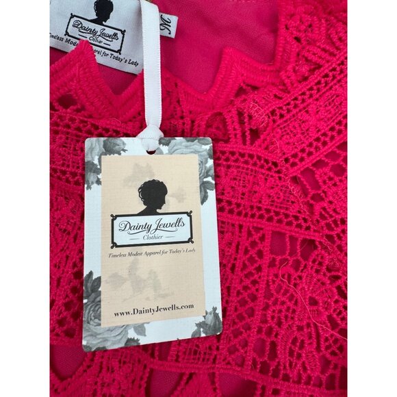 Lace Midi Dress With Velvet Bow Belt By Dainty Jewells - Womens M - Bright Pink - Picture 16 of 16